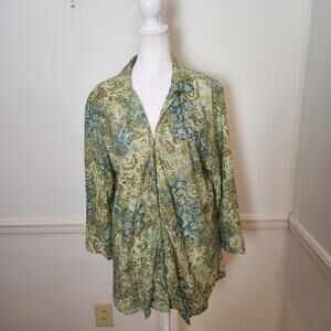 Y2K Coldwater Creek Shirt Sz Large Women Fairy WhimsiGoth Floral Mesh Sheer Top